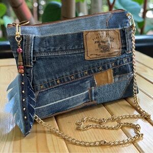 Upcycled Denim Crossbody Bag, Patchwork Jean Purse, Small Shoulder Bag, Handmade